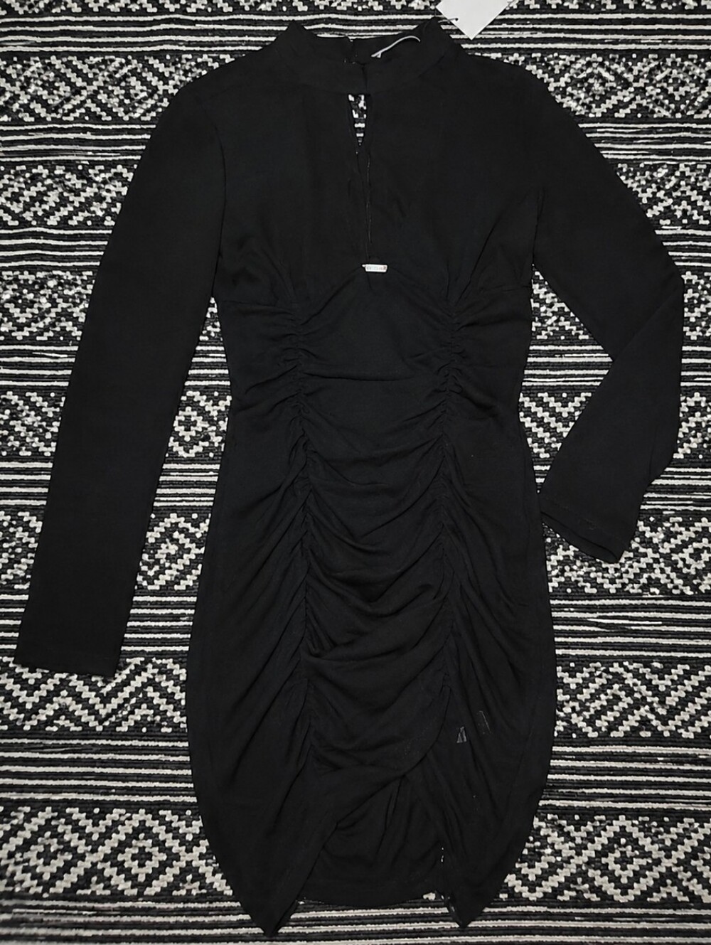 Zara Black Cocktail Dress with Bell Sleeves and Mock Neck